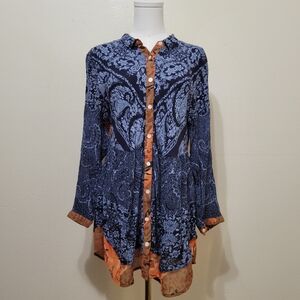 Amanda Blu | Orange & Blue Boho Button-Up Tunic